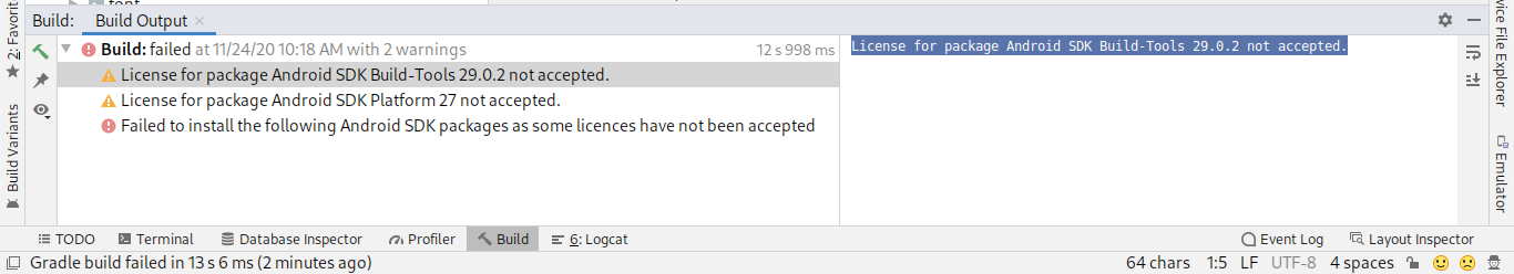 Solusi untuk License for package Android SDK Build-Tools 29.0.2 not ...